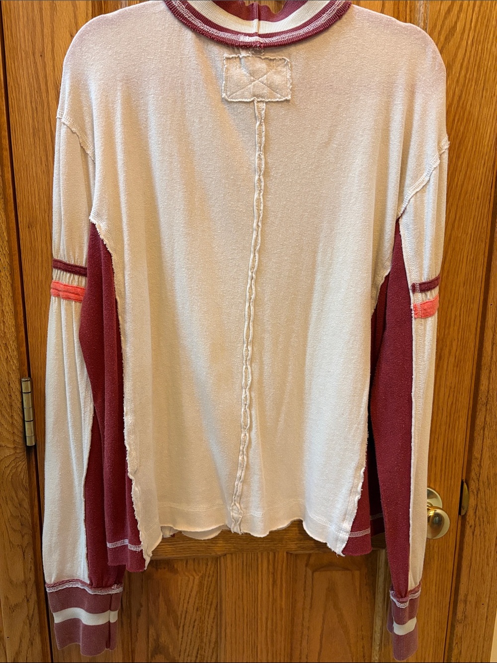 We The Free Cream Turtleneck Sweater with Burgundy Panels and Coral Accents - Picture 9 of 10